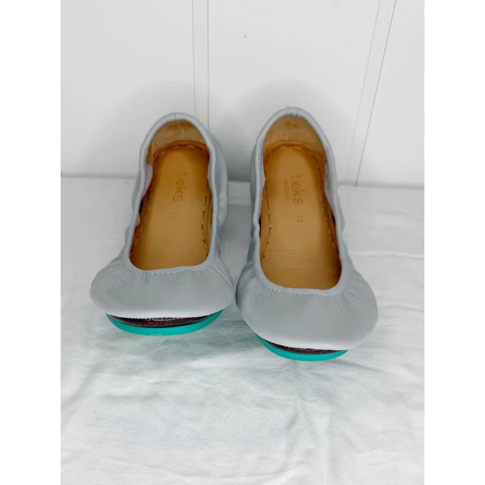 Tieks Cool Grey Leather Ballet Flats Size 10 Foldable Shoes New - Picture 2 of 4